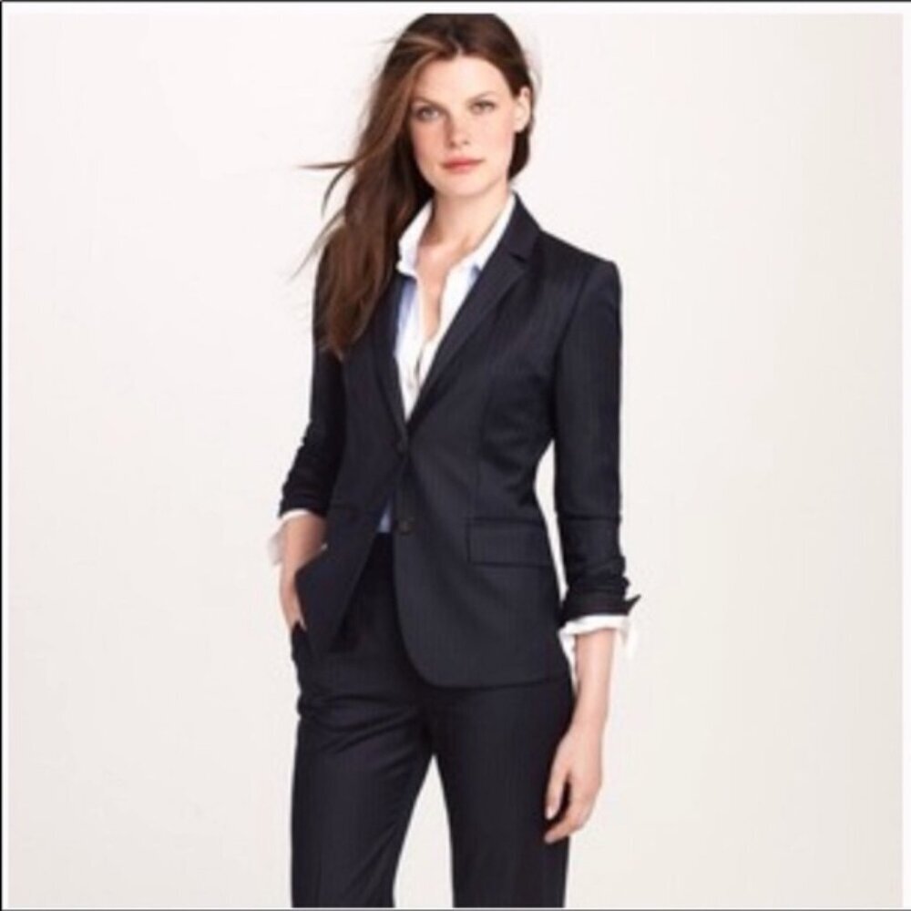 J. Crew Suiting Wool Navy Pinstripe Jacket Blazer Sz 6 - Picture 1 of 13